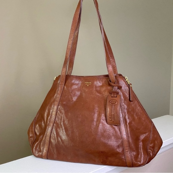 Fossil Handbags - Fossil Expandable Gwen Shopper Tote Bag Brown Leather Suede